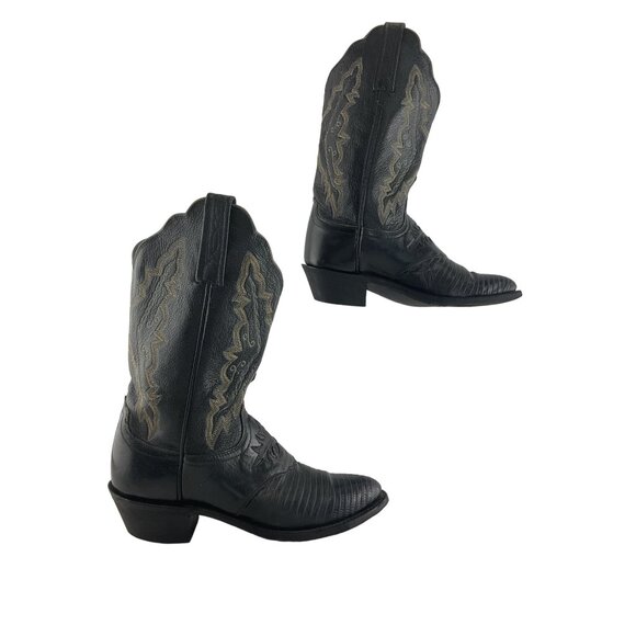 Ladies Lucchese 1883 Black Lizard Almond Toe Western Cowgirl Boots Size 6.5 B - Picture 1 of 8